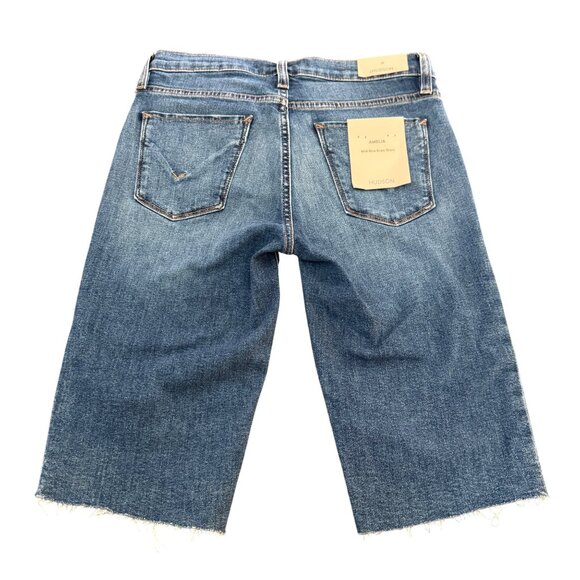 Hudson Amelia Mid Rise Knee Blue Denim Shorts Women's Raw Hem, Size 27 NWT - Picture 2 of 11